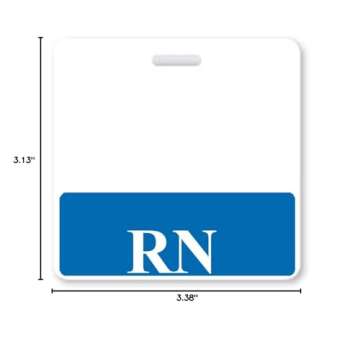 Horizontal RN Badge Buddies for Nurses with Blue Border - Heavy Duty Spill Proof & Tear Resistant - Double Sided - Printed in USA - by Specialist ID, Sold Individually