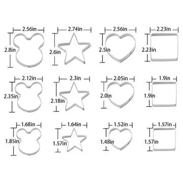 Metal Cookie Cutters Set - Mickey Mouse, Square, Heart, Star - 12Pieces Cookie Cutters - Fruit Cutter, Polymer Clay Cutters and Cookie Cutters for Kids - Cookie Cutter Set for Kitchen Baking