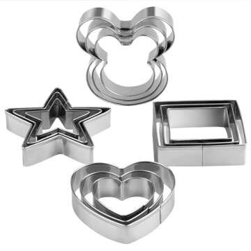 Metal Cookie Cutters Set - Mickey Mouse, Square, Heart, Star - 12Pieces Cookie Cutters - Fruit Cutter, Polymer Clay Cutters and Cookie Cutters for Kids - Cookie Cutter Set for Kitchen Baking