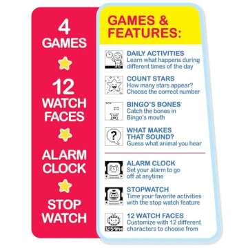 CoComelon JJ’s Learning Smart Watch Toy for Kids with 3 Education-Based Games, Alarm Clock, and Stop Watch, Kids Toys for Ages 3 Up by Just Play