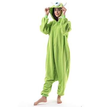 Beauty Shine Unisex Adult Onesie One Piece Pajamas Cosplay Cartoon Costume Halloween Christmas Sleepwear Jumpsuit Plush Homewear(Mike Wazowski, Large)