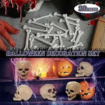 Woanger 32 Pieces Halloween Skull Decor Mini Skull Props Sets, Mini Plastic Skeleton Head and Hands Plastic Bones Skeleton Costume Bones for Halloween Party Photo Prop(Null)