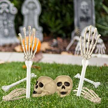 Woanger 32 Pieces Halloween Skull Decor Mini Skull Props Sets, Mini Plastic Skeleton Head and Hands Plastic Bones Skeleton Costume Bones for Halloween Party Photo Prop(Null)