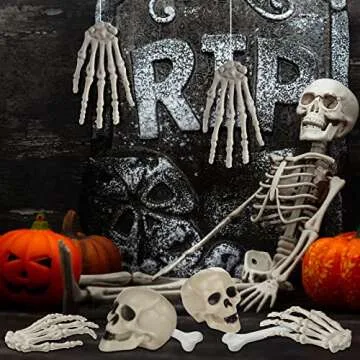 Woanger 32 Pieces Halloween Skull Decor Mini Skull Props Sets, Mini Plastic Skeleton Head and Hands Plastic Bones Skeleton Costume Bones for Halloween Party Photo Prop(Null)