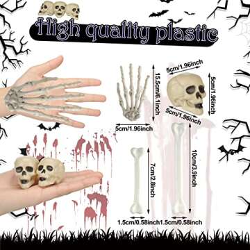 Woanger 32 Pieces Halloween Skull Decor Mini Skull Props Sets, Mini Plastic Skeleton Head and Hands Plastic Bones Skeleton Costume Bones for Halloween Party Photo Prop(Null)