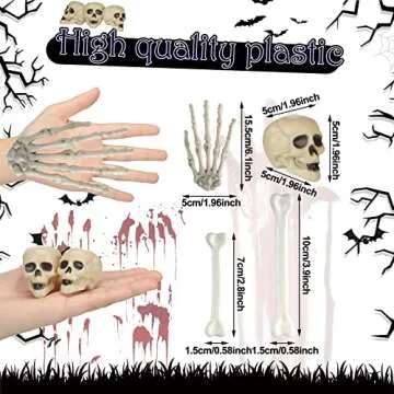 Woanger 32 Pieces Halloween Skull Decor Mini Skull Props Sets, Mini Plastic Skeleton Head and Hands Plastic Bones Skeleton Costume Bones for Halloween Party Photo Prop(Null)