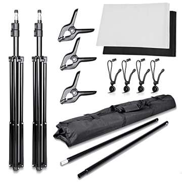 SLOW DOLPHIN Photo Background Support System with Backdrop Stand Kit, 100% Pure Muslin 6.5 Ft x 10 F...