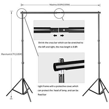 SLOW DOLPHIN Photo Background Support System with Backdrop Stand Kit, 100% Pure Muslin 6.5 Ft x 10 Ft (White/Black) Backdrop,Clamp, Carry Bag for Photography Video Studio