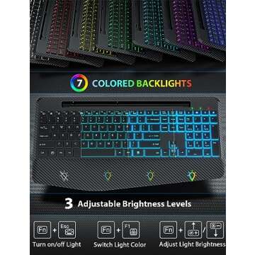 Wireless Keyboard and Mouse Backlits, Wrist Rest, Jiggler Mouse, Rechargeable Ergonomic Keyboard wit...