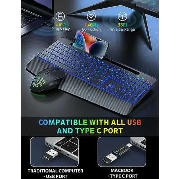 Ergonomic Wireless Keyboard and Mouse Combo with Backlights