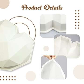 MOTZU Heart Chocolate Mold, 7.8" Big Breakable Diamond Heart Silicone Cake Mould, Love Shape Maker Baking Tool for Chocolate Mousse Dessert Candy, Good Gifts for Birthday, Valentines Day, Oven Safe