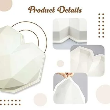 MOTZU Heart Chocolate Mold, 7.8" Big Breakable Diamond Heart Silicone Cake Mould, Love Shape Maker Baking Tool for Chocolate Mousse Dessert Candy, Good Gifts for Birthday, Valentines Day, Oven Safe