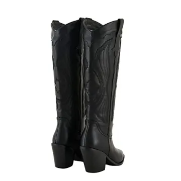 stefaniya nina Women's Modern Embroidered Western Black Cowgirl Knee High Boots Pointed Toe Fashion Classic Pull On Cowboy Shoes