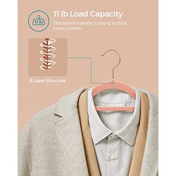 SONGMICS Velvet Hangers, Set of 30 Clothes Hanger with Rose Gold Swivel Hook, Non-Slip, and Space-Saving, 0.2-Inch Thick, 17.1-Inch Long for Coat, Shirt, Dress, Pants, Tie, Coral Pink UCRF21PK30