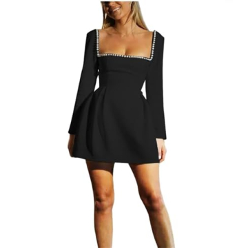 Wirunsy Plus Size Square Neck Long Sleeve Summer Beach Mini Wedding Dress 2024