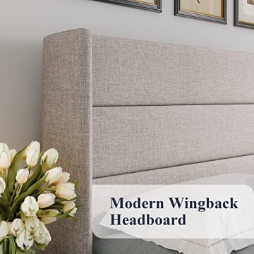 Allewie Queen Size Lift Up Storage Bed Wingback Headboard