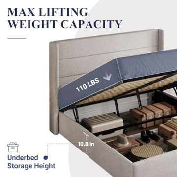 Allewie Queen Size Lift Up Storage Bed Wingback Headboard