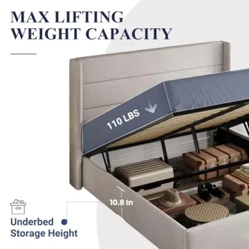 Allewie Queen Size Lift Up Storage Bed Wingback Headboard