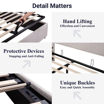 Allewie Queen Size Lift Up Storage Bed Wingback Headboard