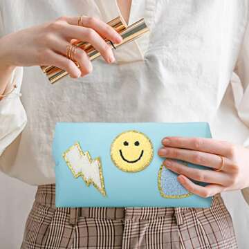 Spiareal 4 Pcs Preppy Patch Makeup Bag Set for Women