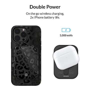VELVET CAVIAR Battery Pack Compatible with MagSafe - Magnetic Portable Power Bank with USB-C Cable - Slim Pod Charger for iPhone 12 13 14 15 - Fast Charging 5000 mAh - Black Leopard