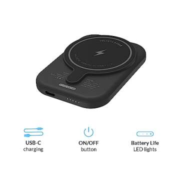 VELVET CAVIAR Battery Pack Compatible with MagSafe - Magnetic Portable Power Bank with USB-C Cable - Slim Pod Charger for iPhone 12 13 14 15 - Fast Charging 5000 mAh - Black Leopard