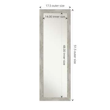 Amanti Art Grey Full Length Mirror for Door, 52x18 Dove Greywash Narrow Tall Wall Mirror Full Length, Mounted to Door or Closet Wall with no Visible Brackets, Rustic Farmhouse Frame, Bedroom Decor