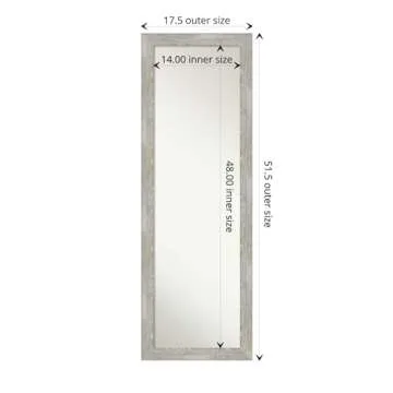 Amanti Art Grey Full Length Mirror for Door, 52x18 Dove Greywash Narrow Tall Wall Mirror Full Length, Mounted to Door or Closet Wall with no Visible Brackets, Rustic Farmhouse Frame, Bedroom Decor