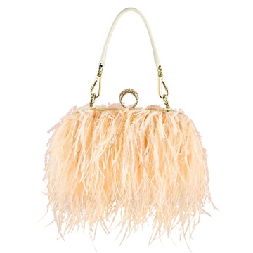 Tessco Women Ostrich Feather Tote Bag Fluffy Purse Clutch Feather Evening Handbag for Valentine's Da...