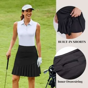 Stylish PINSPARK Golf Skirts with Built-in Shorts