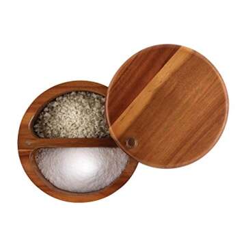 Paula Deen Pantryware Wood Salt Cellar With 2-Compartments / Wood Salt Box With 2-Compartments, Brown