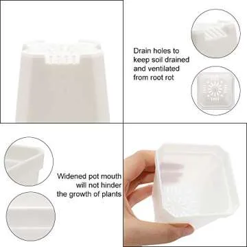 foxany 30 Pcs 3" Nursery Pot, Thick Plastic Square Flower Planting Pots, Plant Seedling Pots, 30 Seed Starting Pots with 30 Saucers - White