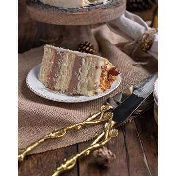 Le'raze 2 Piece Gold-leaf (twig) Cake Server Set. 1 Cake Knife and 1 Cake Server. Leaf Design 2 Tone...