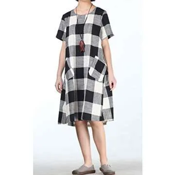 Stylish Mordenmiss Women's Plaid Linen Dress for All Ages
