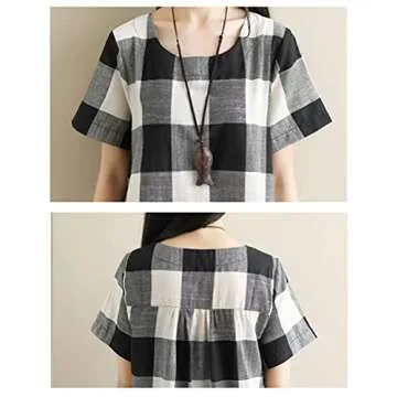Stylish Mordenmiss Women's Plaid Linen Dress for All Ages