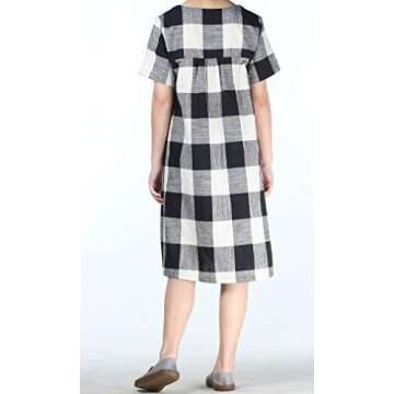 Stylish Mordenmiss Women's Plaid Linen Dress for All Ages