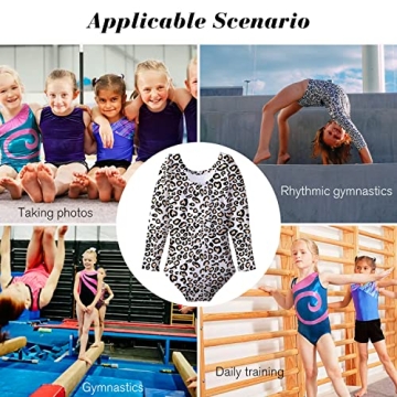 Toddler Girls Sparkly Leopard Gymnastics Leotard Long Sleeve