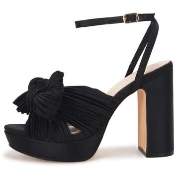 VETASTE Women's Pleated Bow Knot Heeled Sandals