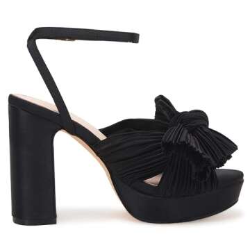 VETASTE Women's Pleated Bow Knot Heeled Sandals