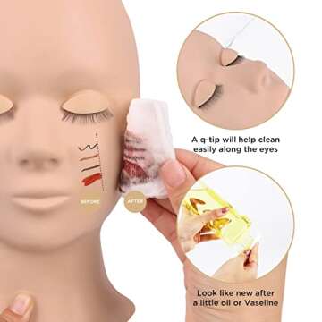 LASHVIEW Lash Mannequin Head , with 4 Pairs Replaced Eyelids Practice, Makeup Soft-Touch Rubber, Natural Skin Color