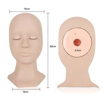 LASHVIEW Lash Mannequin Head , with 4 Pairs Replaced Eyelids Practice, Makeup Soft-Touch Rubber, Natural Skin Color