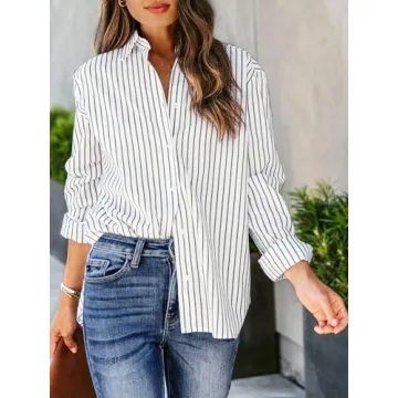 Stylish Cotton Stripes Button Up Shirt for Women