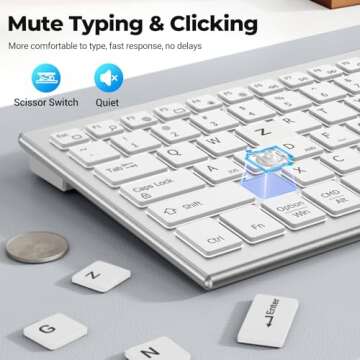 FENISIO Wireless Keyboard Mouse, Ultra Slim Bluetooth 2.4G Slient Wireless Keyboard and Mouse Combo with Backlit, Multi-Device USB Rechargeable Keyboard Mouse for Laptop PC Windows Desk (Silver White)