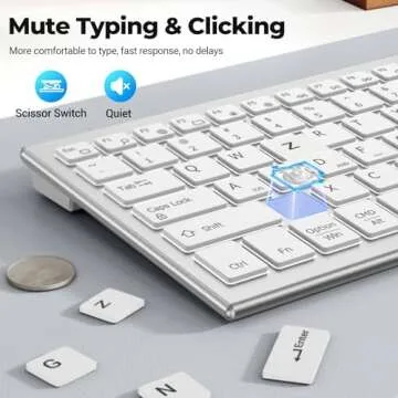 FENISIO Wireless Keyboard Mouse, Ultra Slim Bluetooth 2.4G Slient Wireless Keyboard and Mouse Combo with Backlit, Multi-Device USB Rechargeable Keyboard Mouse for Laptop PC Windows Desk (Silver White)