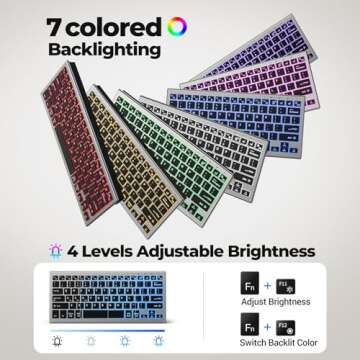 FENISIO Wireless Keyboard Mouse, Ultra Slim Bluetooth 2.4G Slient Wireless Keyboard and Mouse Combo with Backlit, Multi-Device USB Rechargeable Keyboard Mouse for Laptop PC Windows Desk (Silver White)