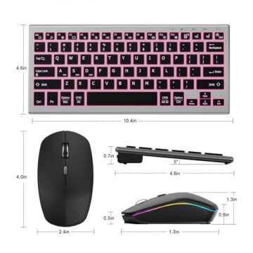 FENISIO Wireless Keyboard Mouse, Ultra Slim Bluetooth 2.4G Slient Wireless Keyboard and Mouse Combo with Backlit, Multi-Device USB Rechargeable Keyboard Mouse for Laptop PC Windows Desk (Silver White)