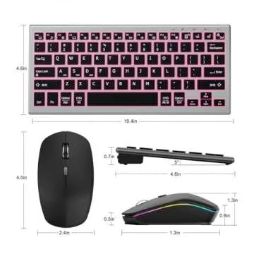 FENISIO Wireless Keyboard Mouse, Ultra Slim Bluetooth 2.4G Slient Wireless Keyboard and Mouse Combo with Backlit, Multi-Device USB Rechargeable Keyboard Mouse for Laptop PC Windows Desk (Silver White)