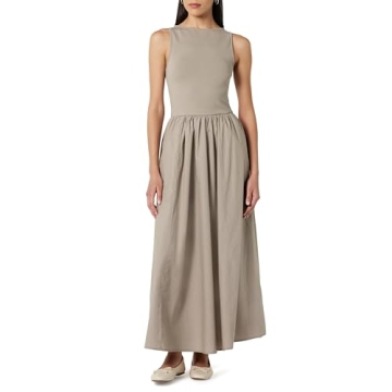 The Drop Women's Dia Mixed Fabric Midi Tank Dress Vintage Khaki