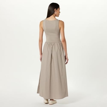 The Drop Women's Dia Mixed Fabric Midi Tank Dress Vintage Khaki