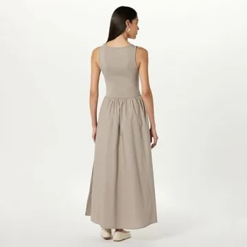 The Drop Women's Dia Mixed Fabric Midi Tank Dress Vintage Khaki